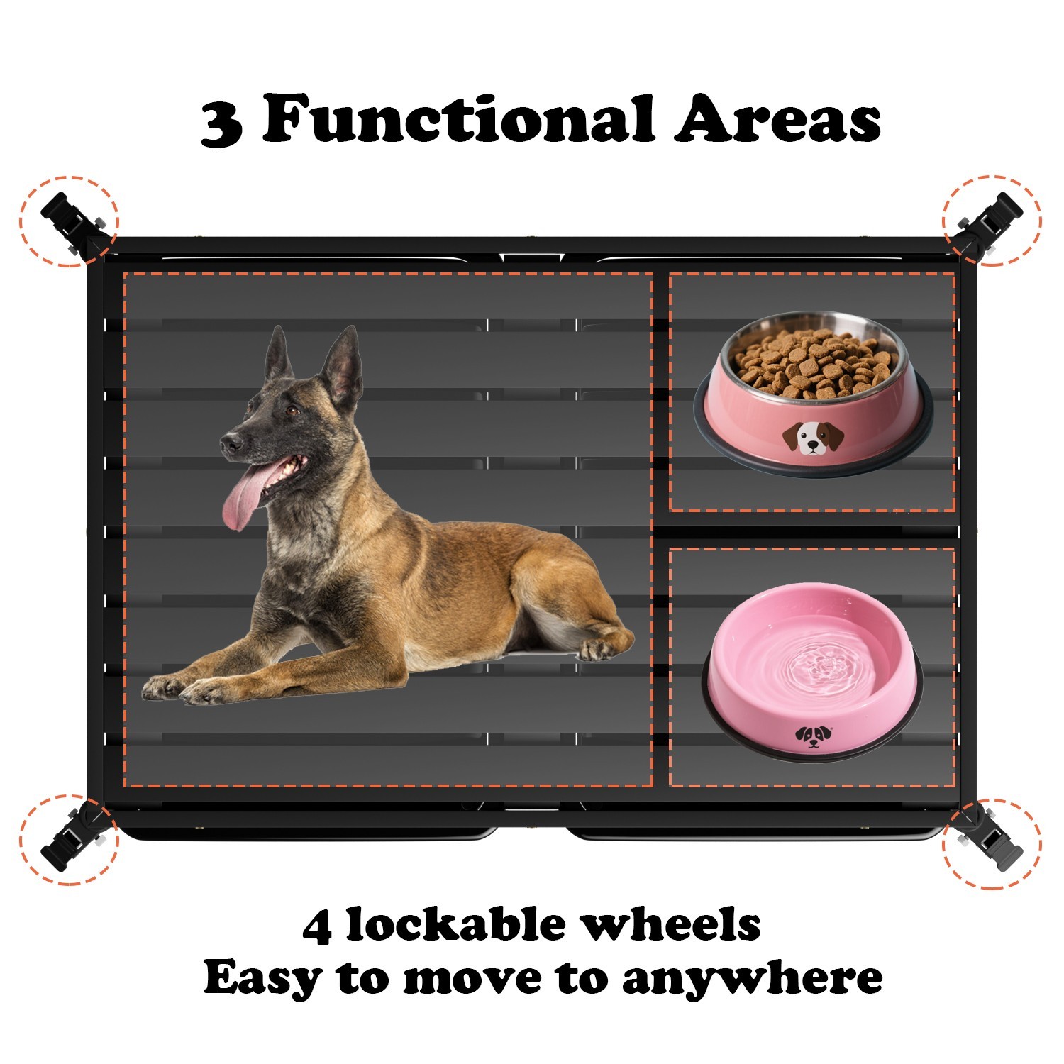 54'' Indestructible Heavy Duty Dog Crate Cage Kennel with 2 Bowls for Large Dogs