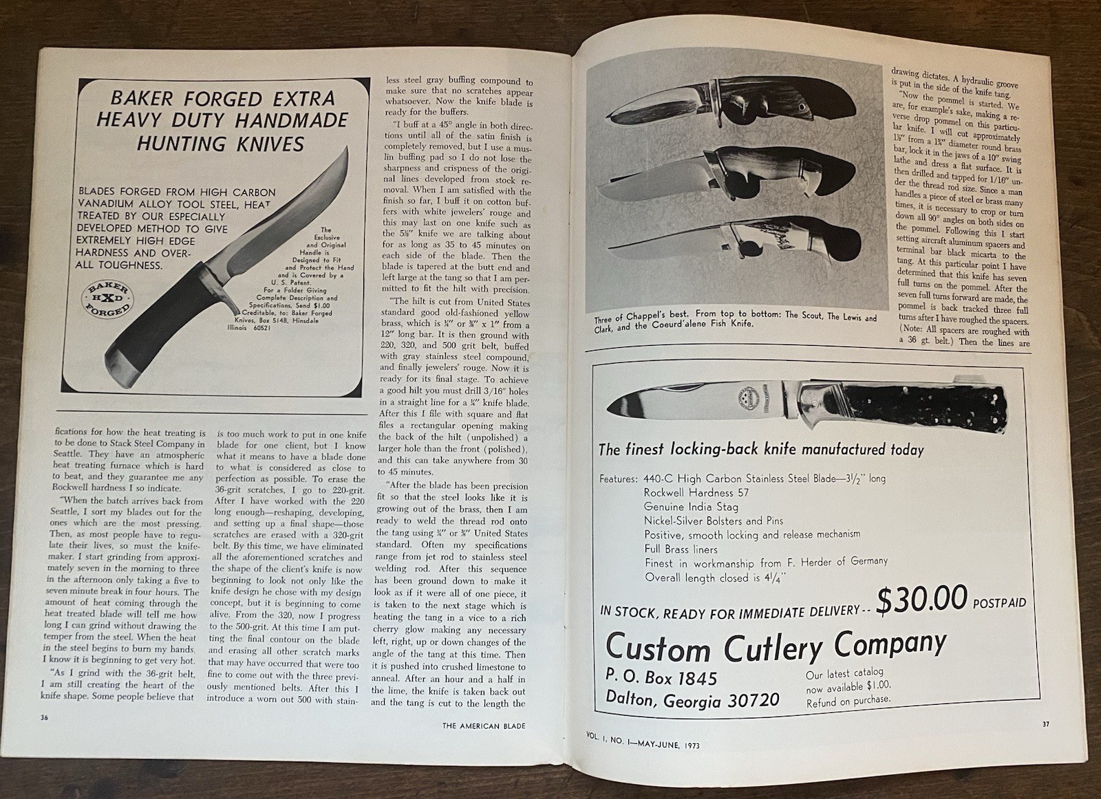 Rod Chappel Handmade Knife Article, American Blade 1973 Ad