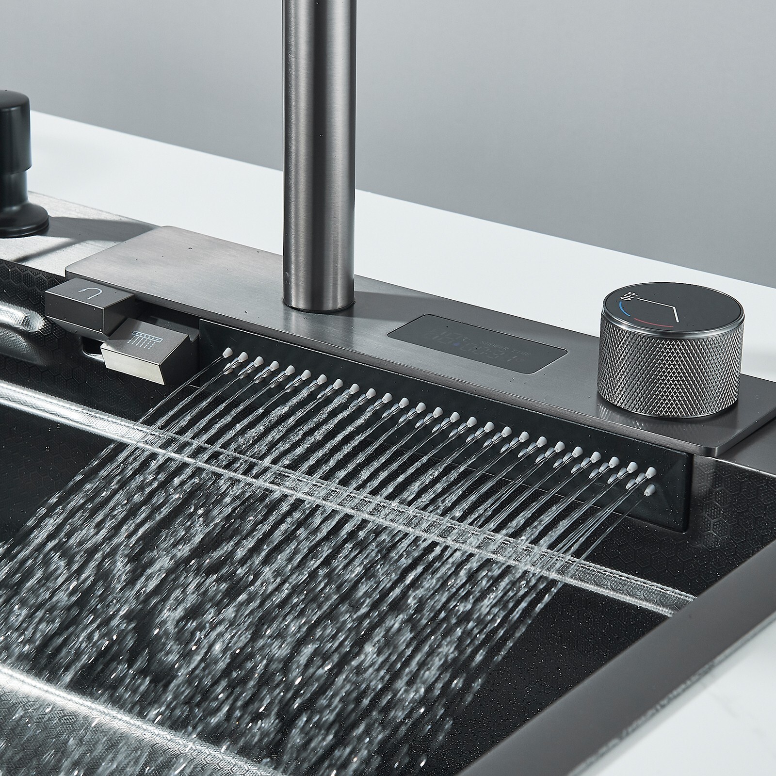 29.5" Flying Rain Stainless Steel Waterfall Kitchen Sink with Faucet Single Bowl