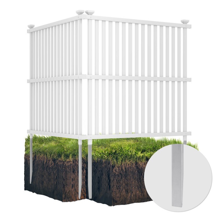 2 Panel Outdoor PVC Air Conditioner Fence w/ 20" Strong Metal Ground Stake White