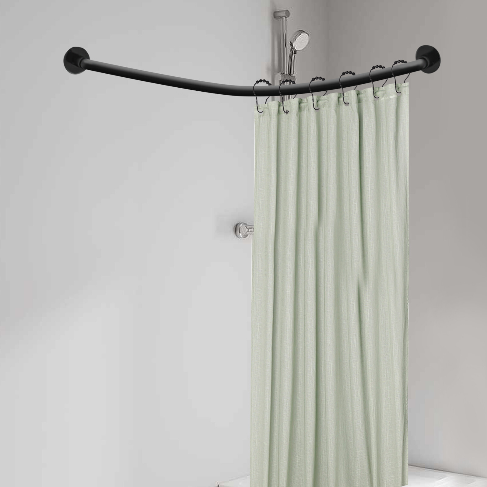 Adjustable L Shaped Shower Curtain Rod Stainless Steel Bathroom Shower Pole Rail