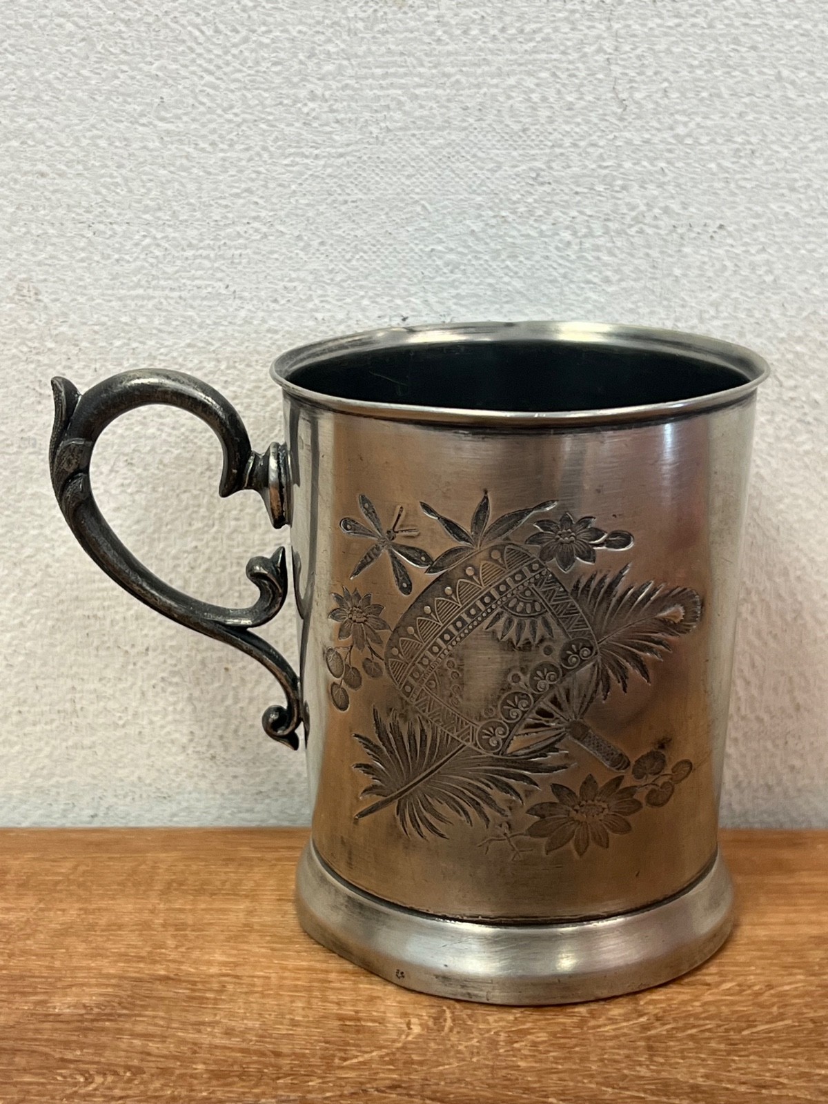 American Silver Plate Co Antique Cup Mug Engraved Fan Design