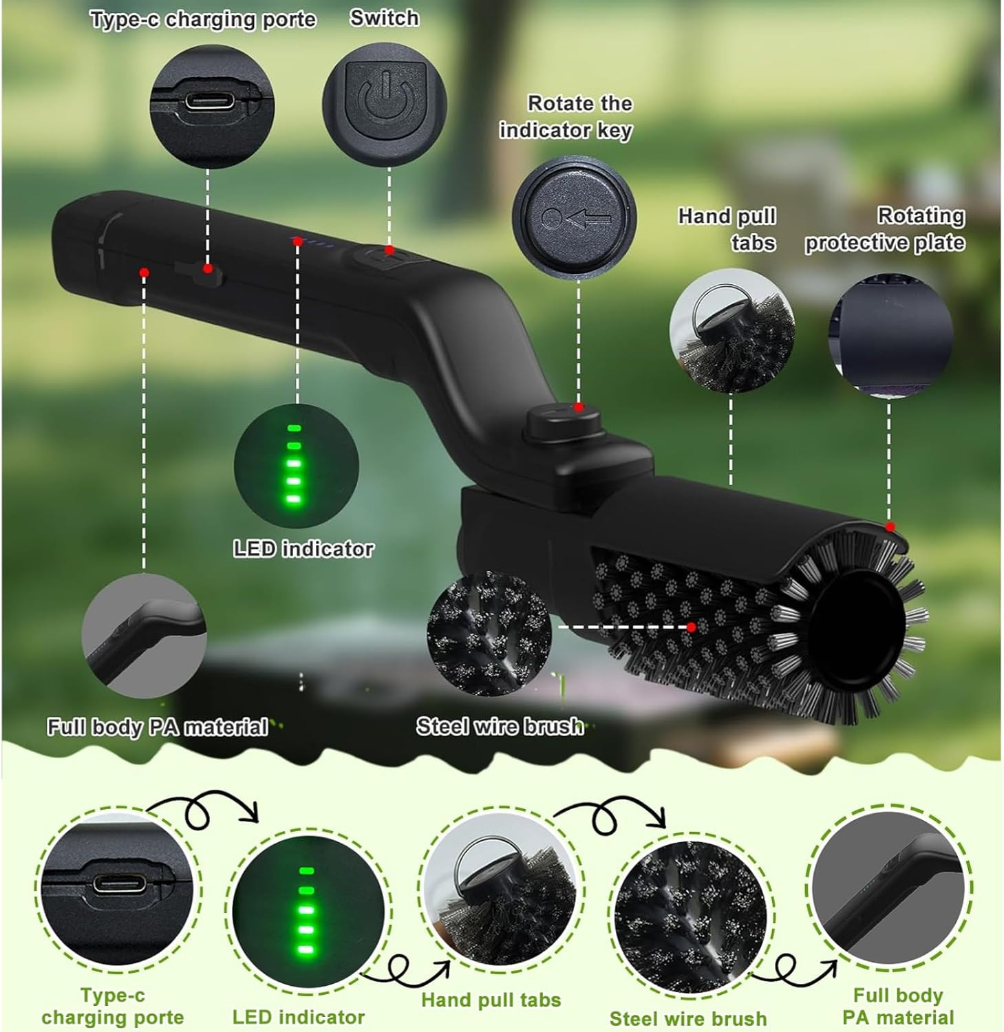 Electric BBQ Grill Brush - 2600mAh Rechargeable Cleaning Brush Wireless Cleaner.