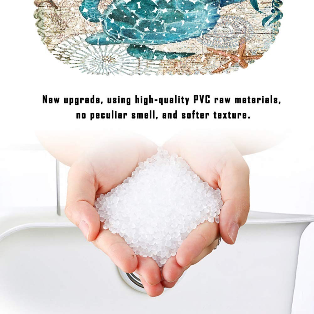 Non Slip Sea Turtle Bathtub Mat with Suction Cups, Oval Pebble Shower Mat for...