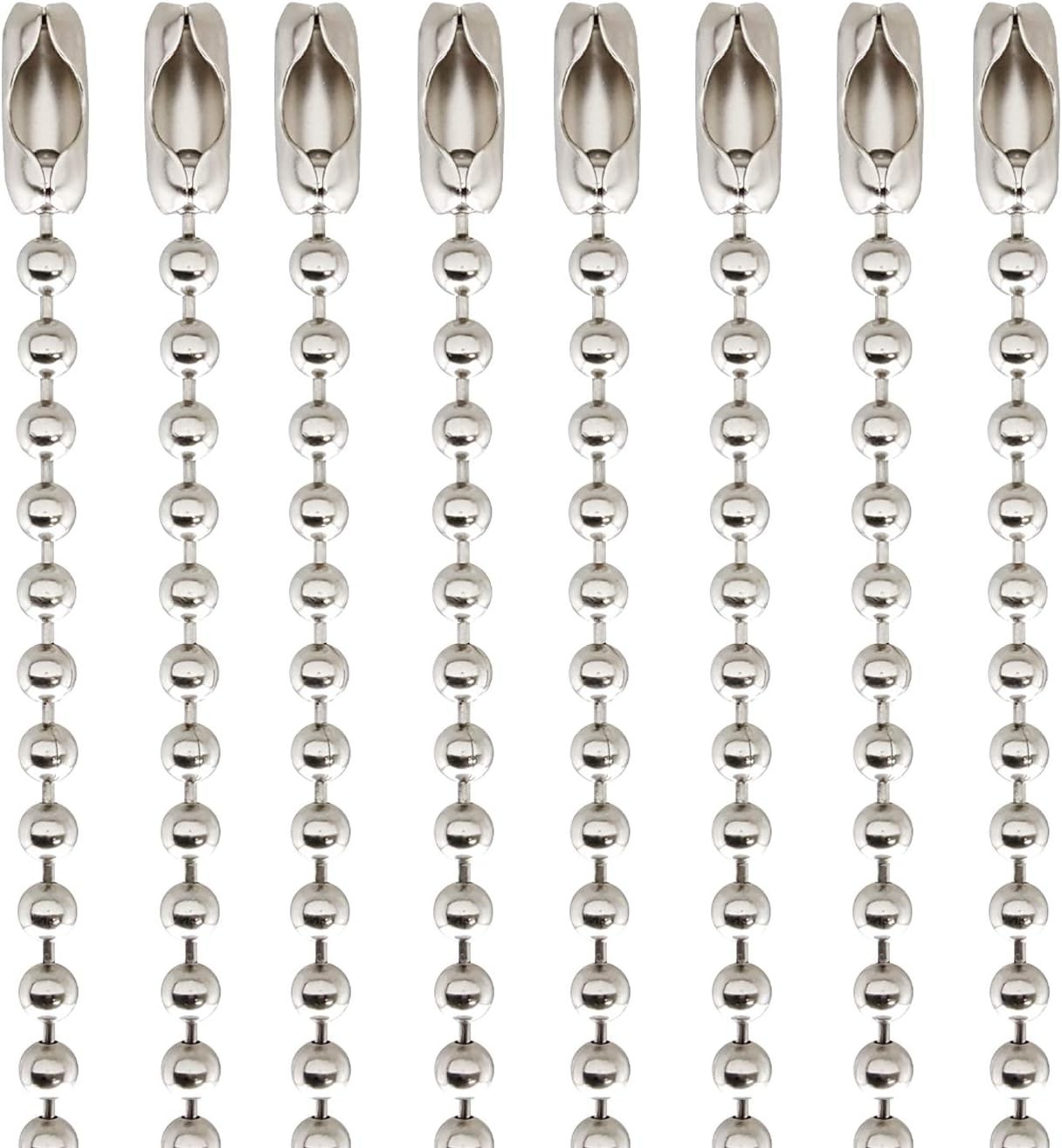 50-Pack 4-Inch Ball Chains with Connectors, 3.2mm Stainless Steel Beaded Chain f