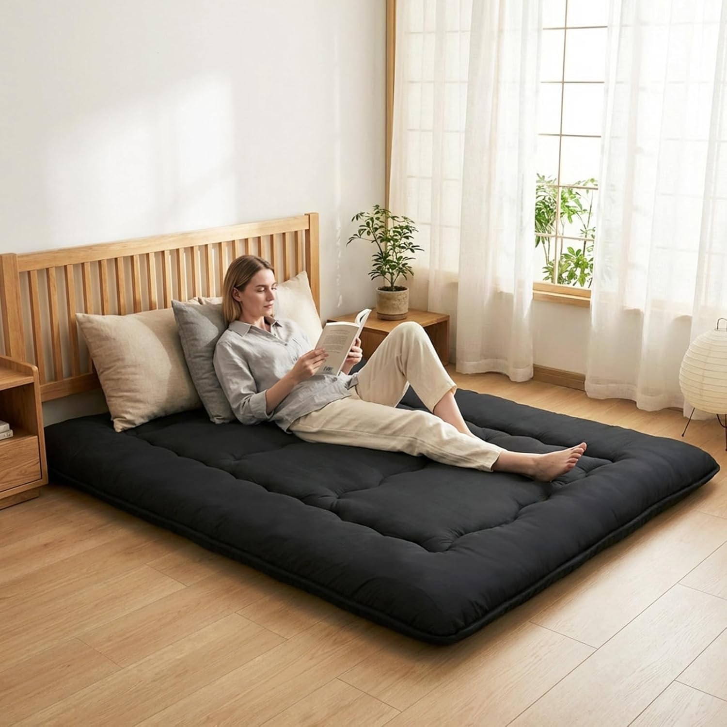 4-Inch Floor Mattress,Japanese Tatami Futon Mattress w/Removable Cover,Roll Up