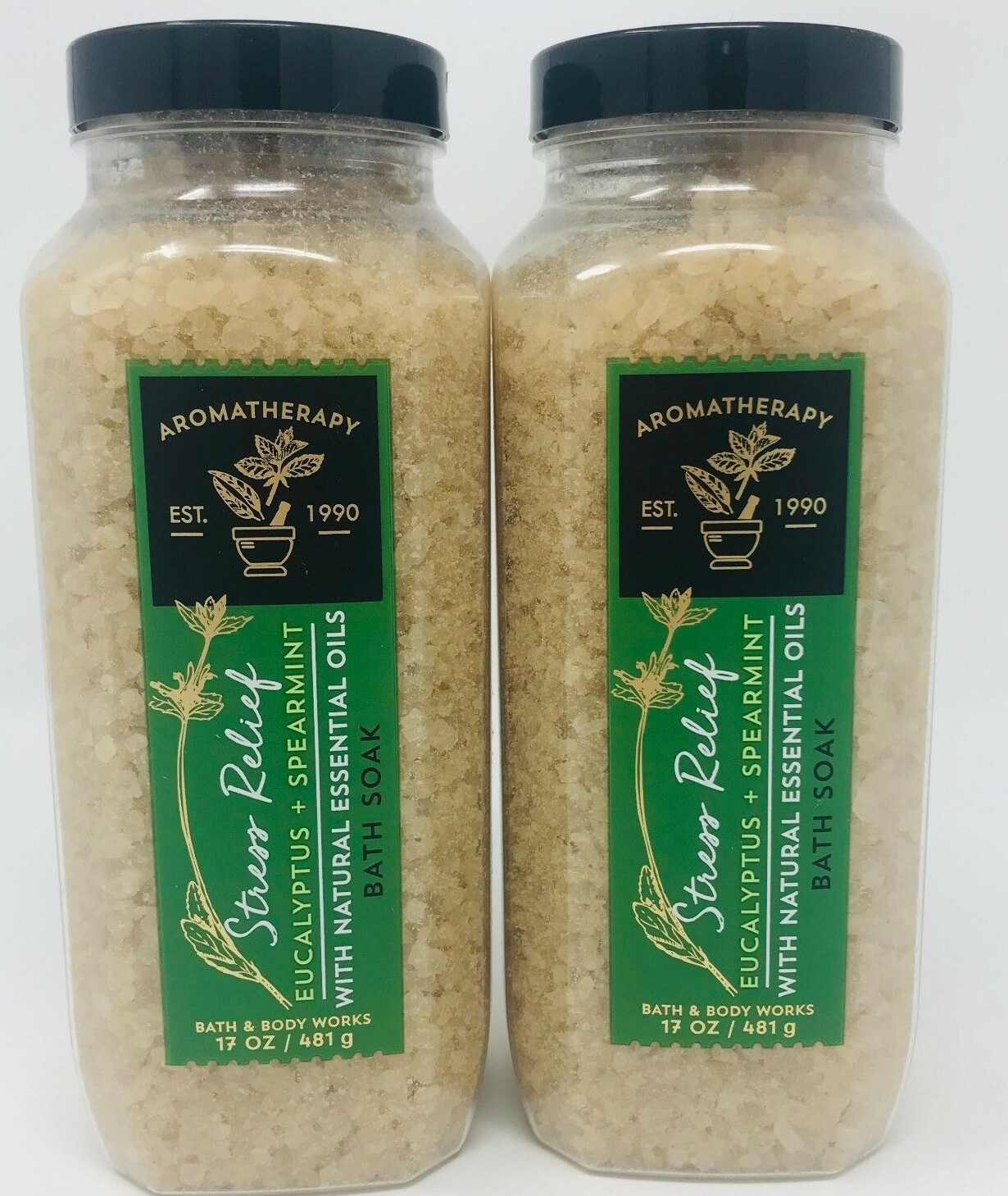 2 BATH & BODY WORKS AROMATHERAPY STRESS RELIEF EUCALYPTUS BATH SOAK 17 OZ SALT