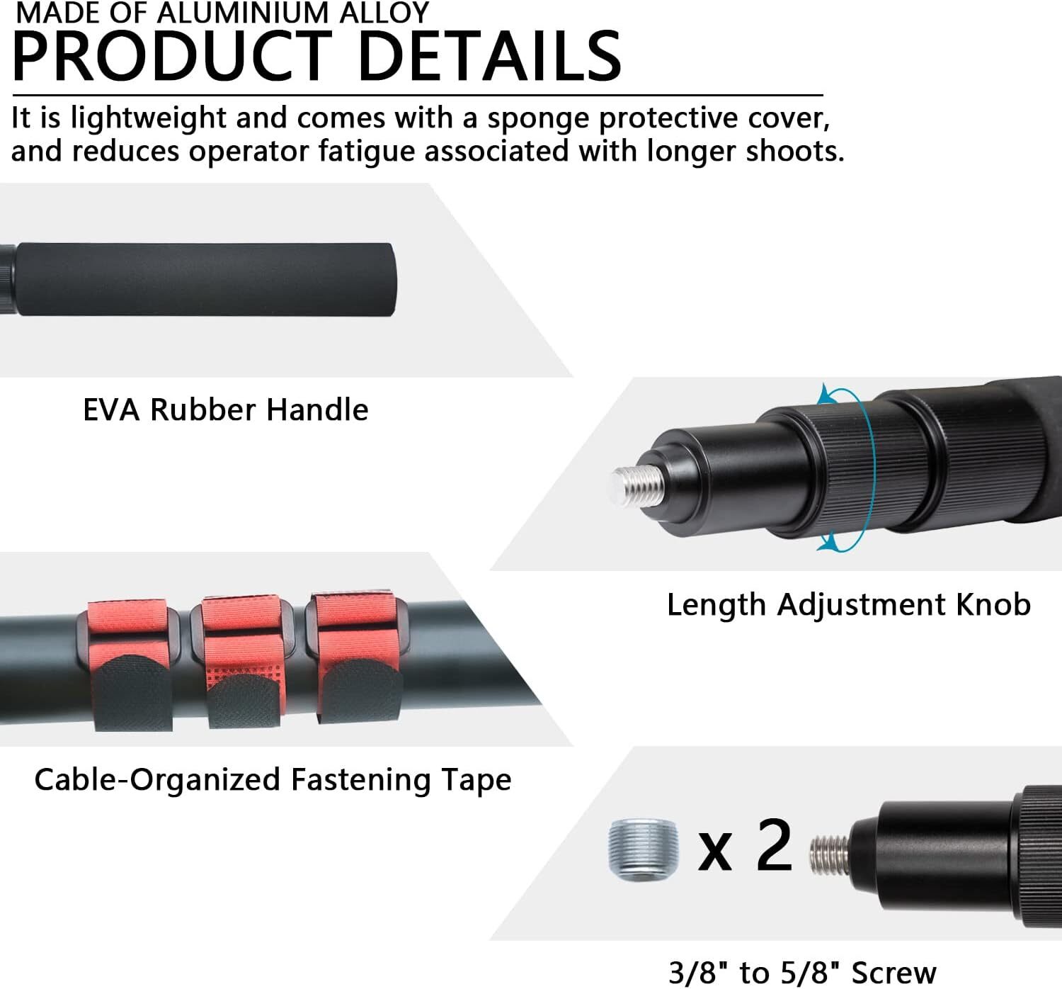 Portable Handheld Boom Pole for Shotgun Mic, 3-Section Extendable Microphone Arm