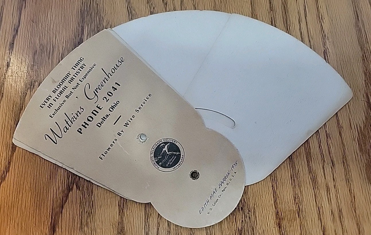 Old 1920s Watkin's Greenhouse Fan Pull. Delta Ohio. Phone 2041.