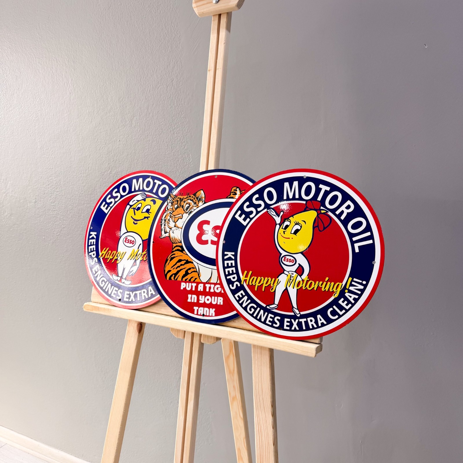 Esso Motor Oil Vintage Metal Sign Set of 3 – 30 cm / 11.8” Petrol Decor