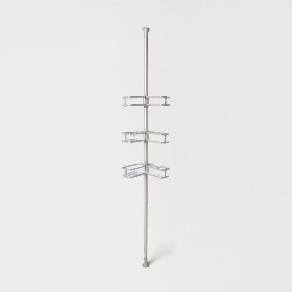 Threshold Tension Pole Aluminum Shower Caddy Bathroom Corner Shelf Organizer