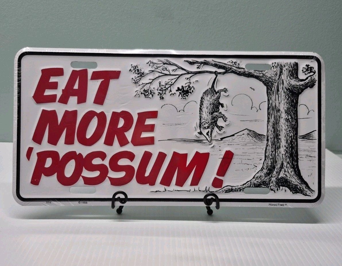 Eat More Possum Lincense Plate Tag Embossed Aluminum