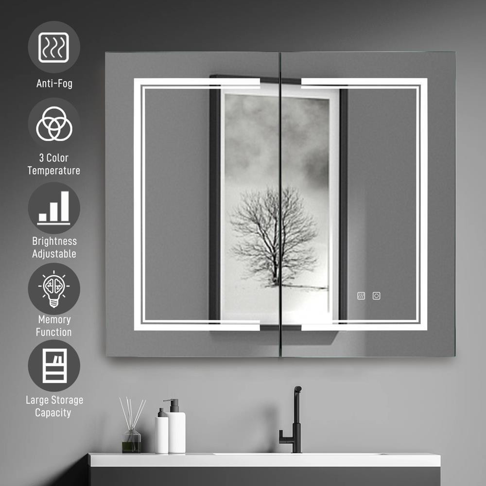 32in LED Light Medicine Cabinet with Mirror Bathroom LED Mirror Cabinet Anti-Fog