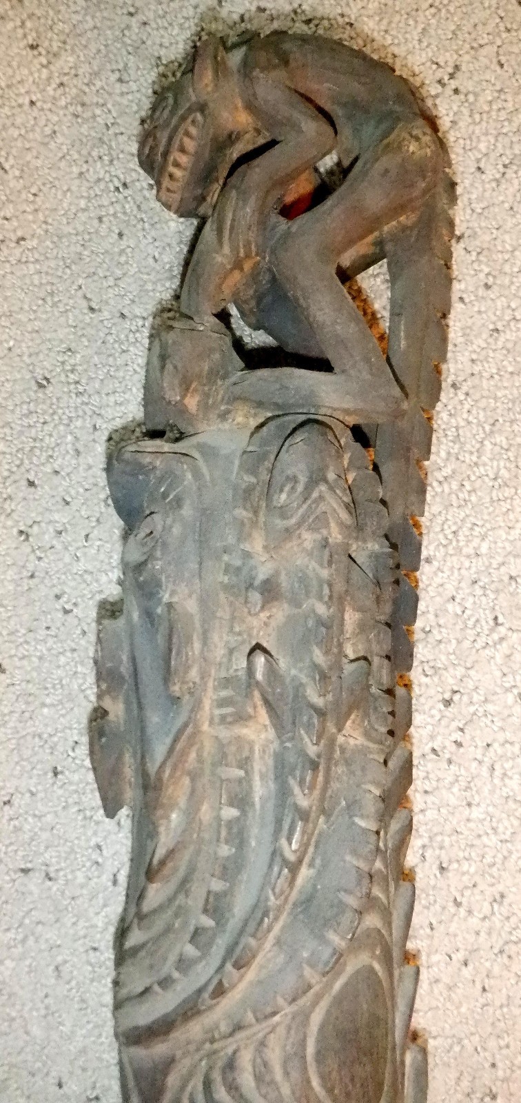 Moramba Village Papua New Guinea Wooden Crocodile Flute, 26" tall