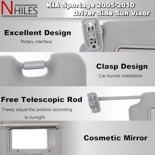 Driver Left Side Sun Visor Replacement Fits for Gray(Driver Side w/o Light)