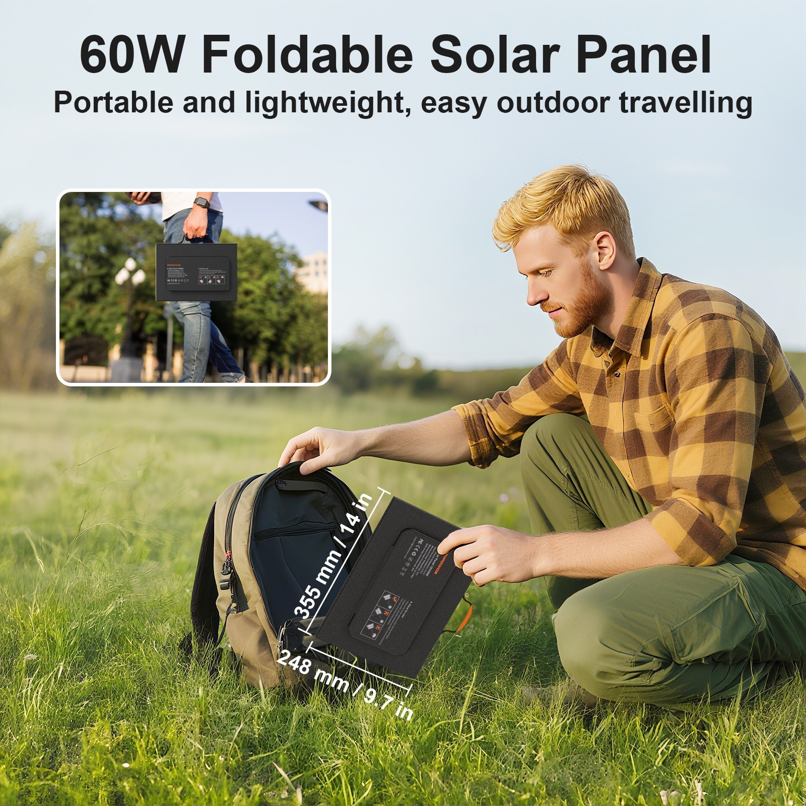 60W USB Solar Panel Charger Camping Equipment Backpacking Hiking Accessories