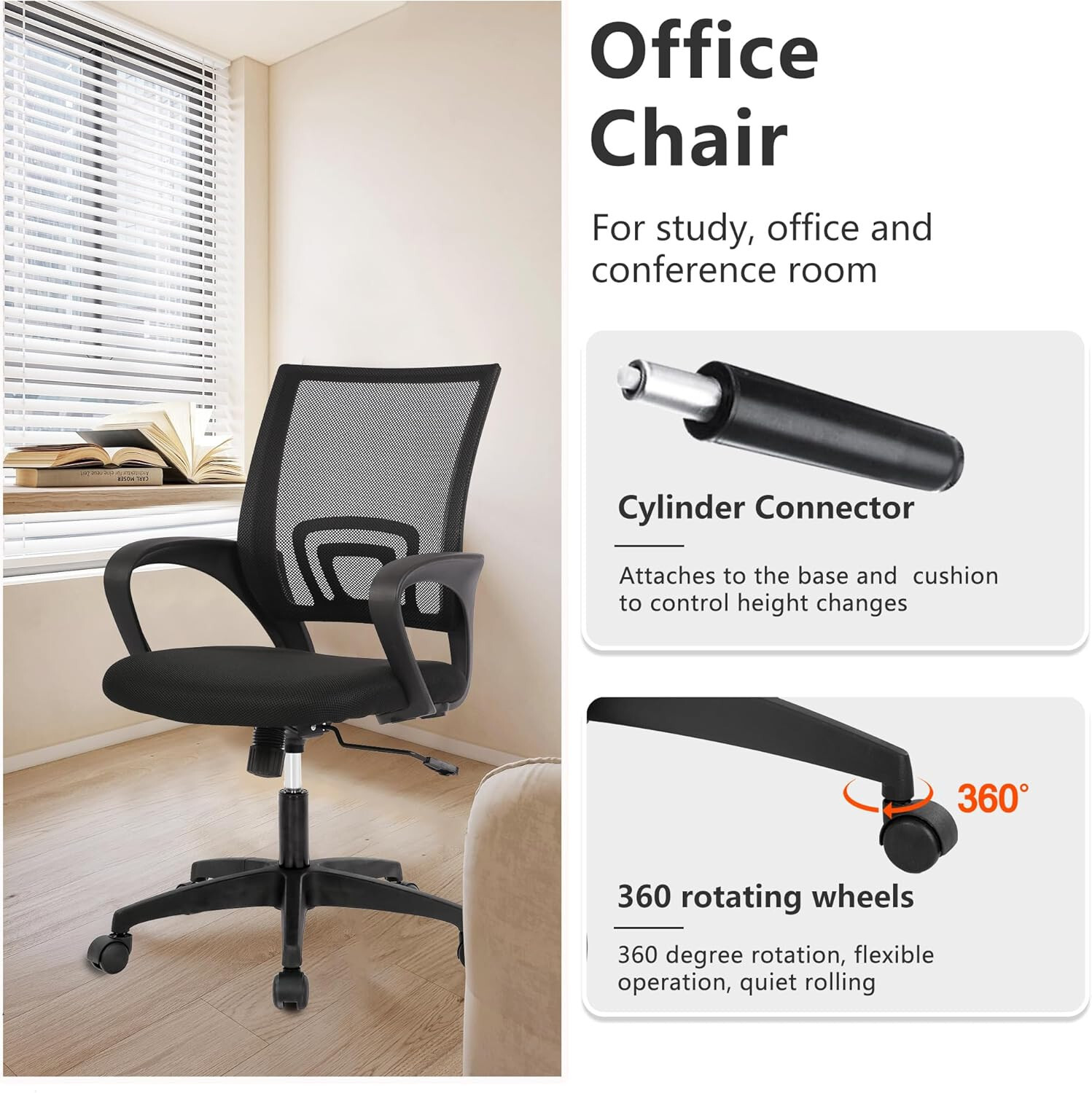 Home Office Chair Desk Computer Chair Adjustable Ergonomic with Lumbar Support
