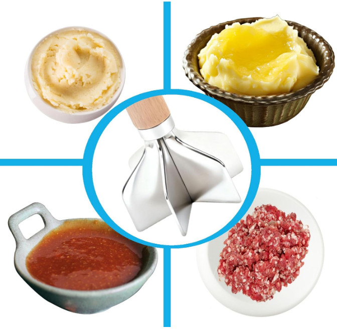 Meat Chopper Stainless Steel Heavy Duty Metal Ground Beef Masher Potato Kitchen+