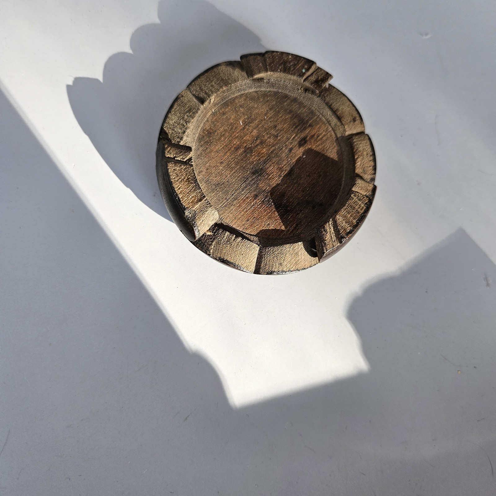 Vintage Chinese Wood Display Stand Small 2" Round Carved Wooden Riser Vase Base