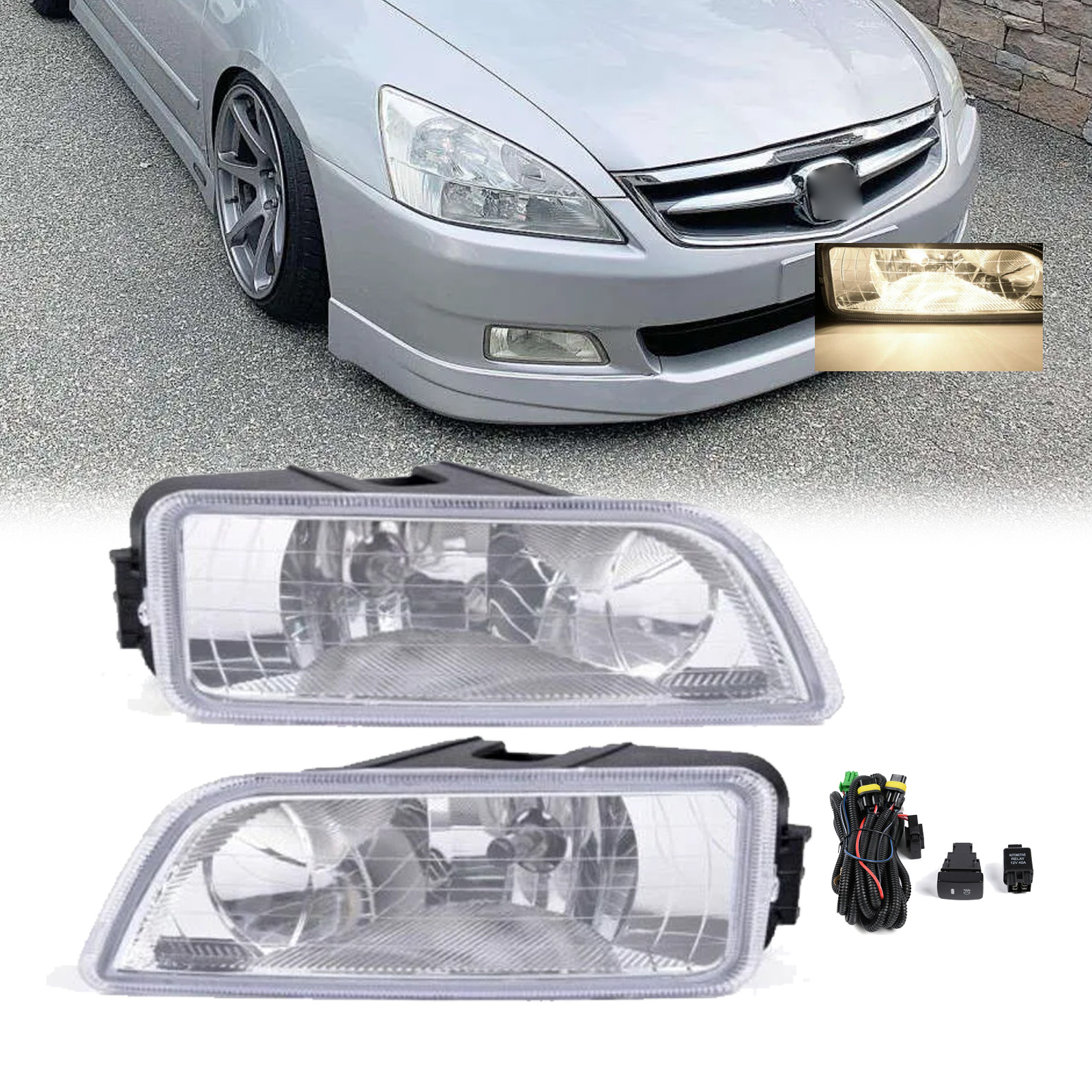 Pair For Honda Accord 2003-2007 4DR Front Bumper Driving Fog Light Lamp w/Wiring