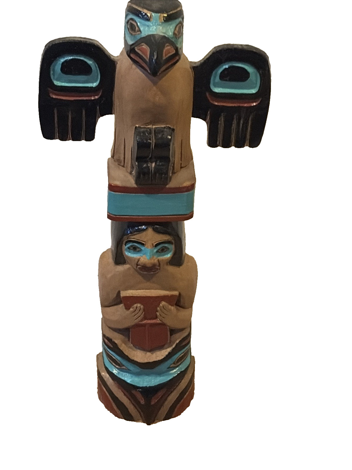 VTG 1992 Tlingit Hand Carved Painted Totem Pole Alaska, Native American 9"