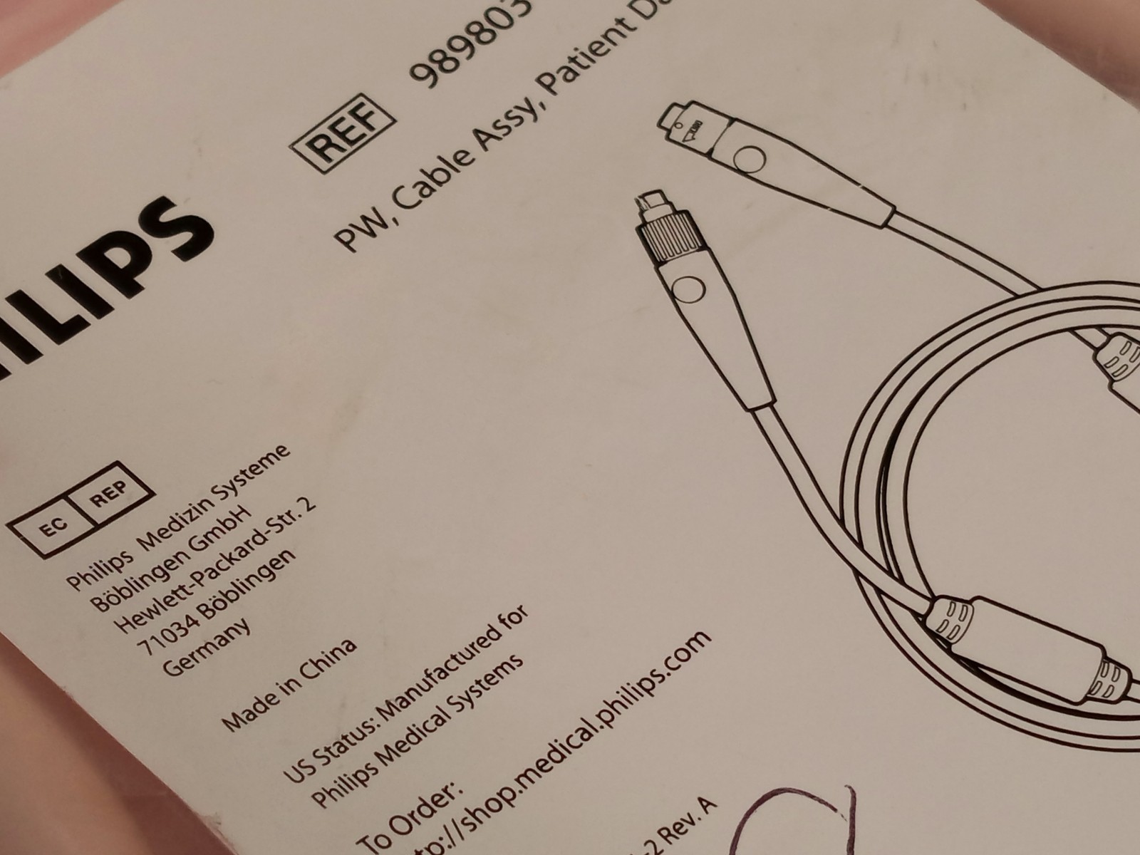 Philips 989803158481 PageWriter TC IEC patient data cable assembly, orig. bag