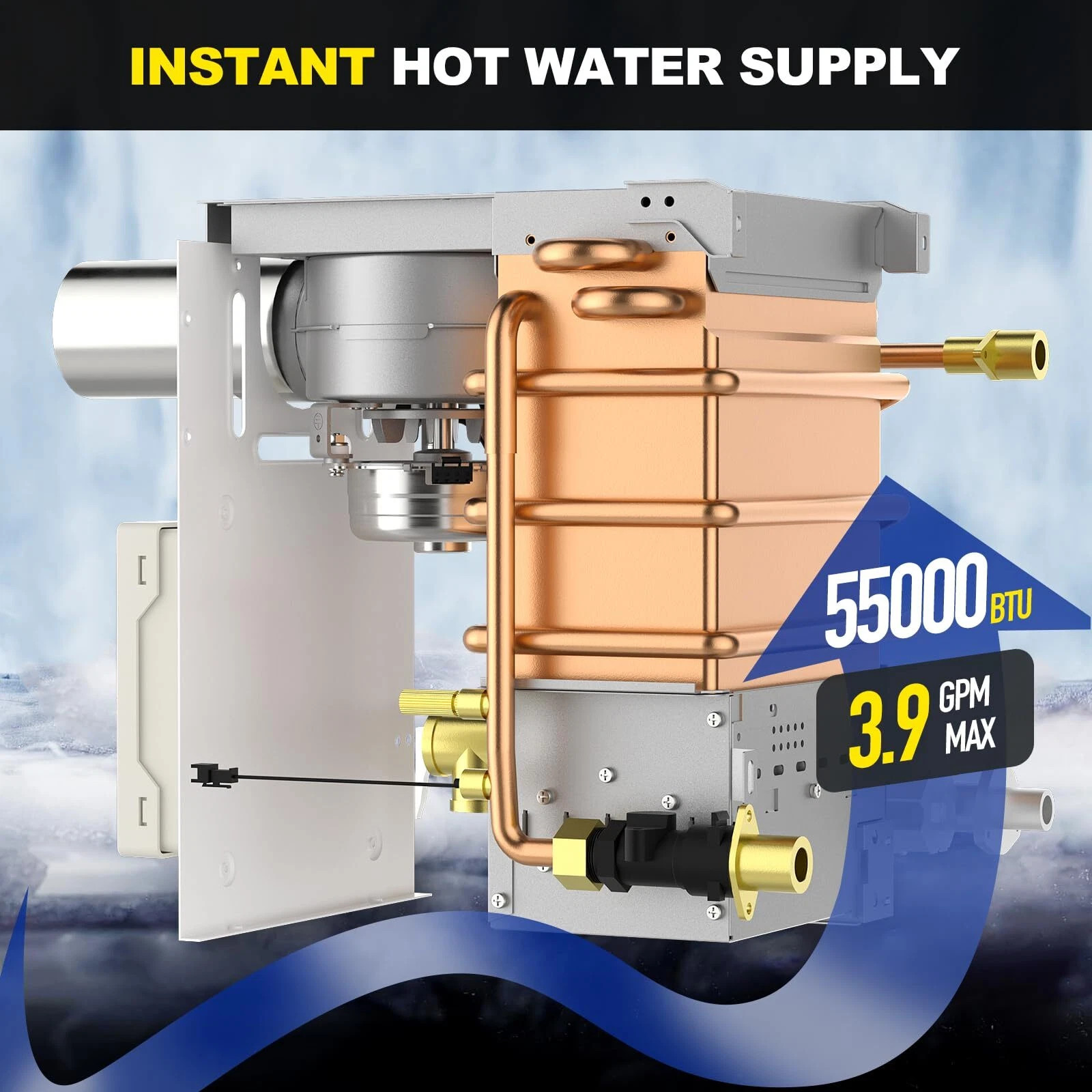 RV Water Heater 55000 BTUs RV Instant Hot Water Heater DC 12V for All RVs White