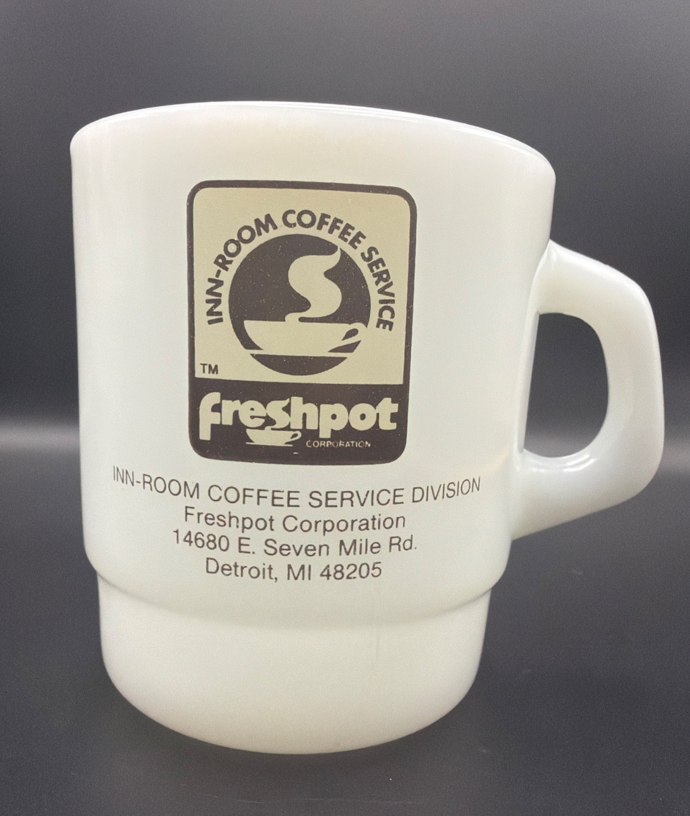 Rare Vtg Super 8 Motel Coffee Cup Mug Freshpot Milk Glass White Advertising Mex
