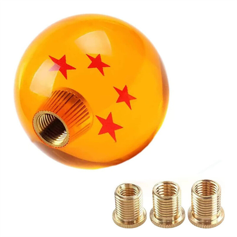 Round Dragon Ball 4 Star Shift Knob Manual Gear Shifter Head with 3 Adapters