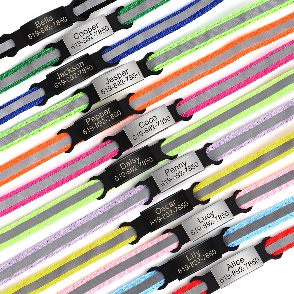 Reflective Personalized Kitten Cat Collar + Bell Engraved Name ID Tag Adjustable