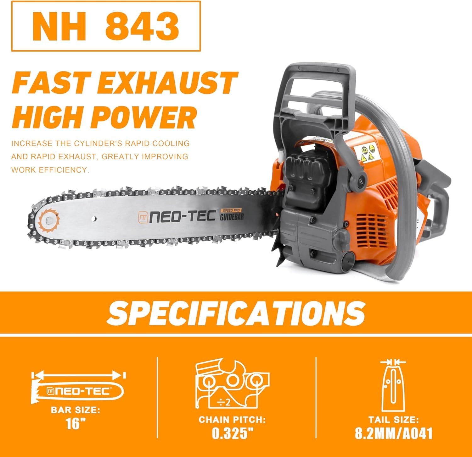 43cc Gas Chainsaw with 16'' Guide Bar and Chain Compatible with Husqvarna 543XP