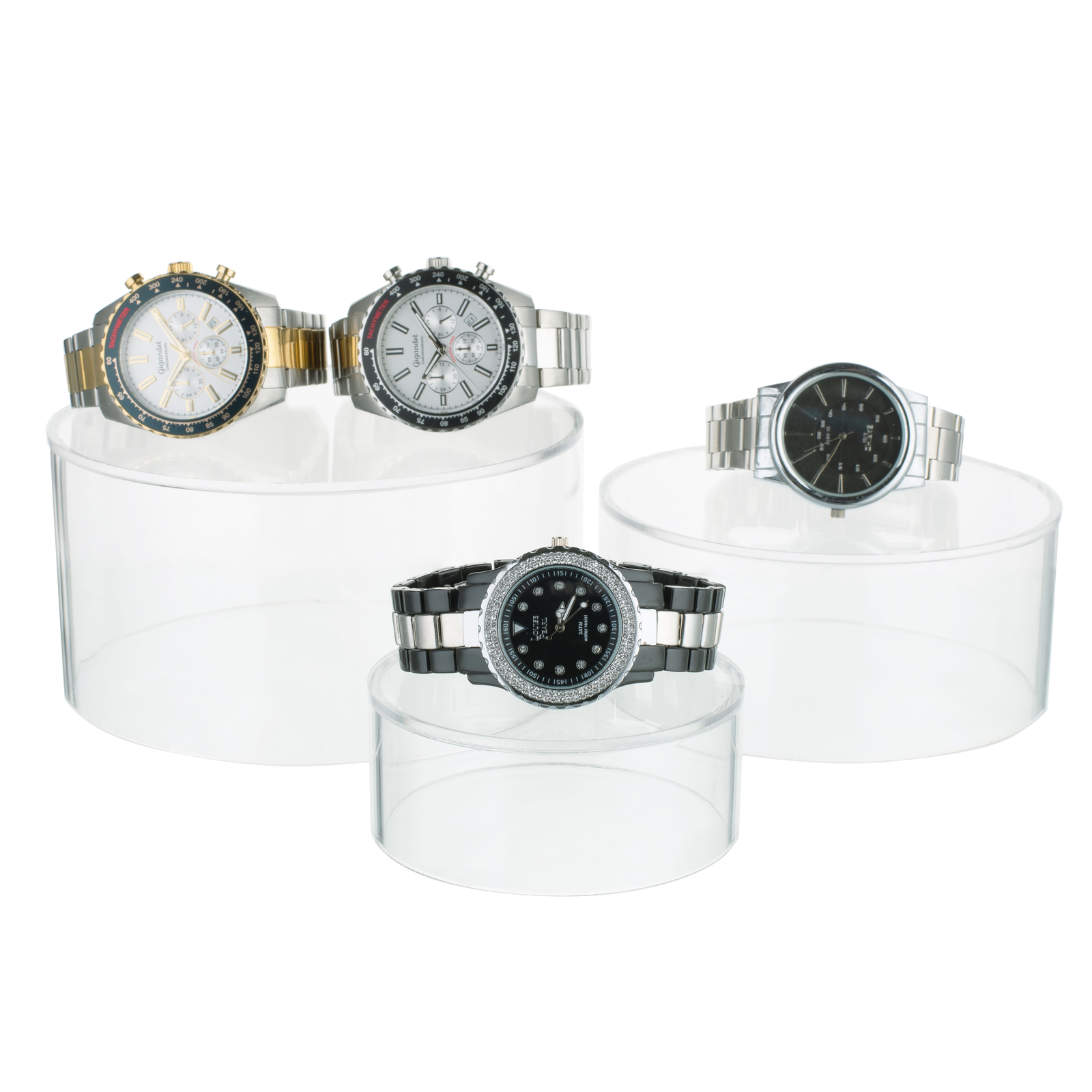 Set of 3 Clear Acrylic Round Cylinder Display Nesting Riser Stands