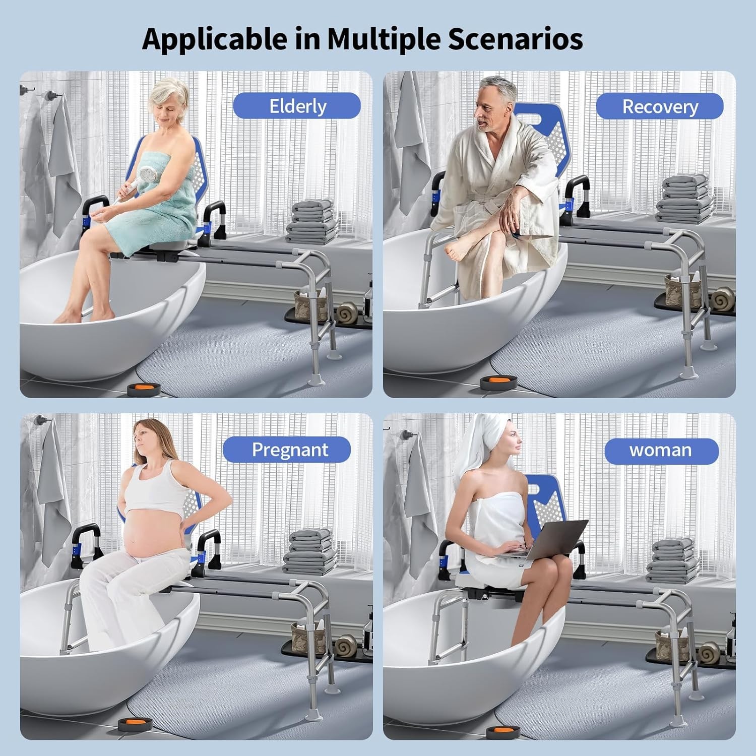 Sliding Shower Chair Swivel Tub Transfer Bench with Backrest and 400lbs Capacity