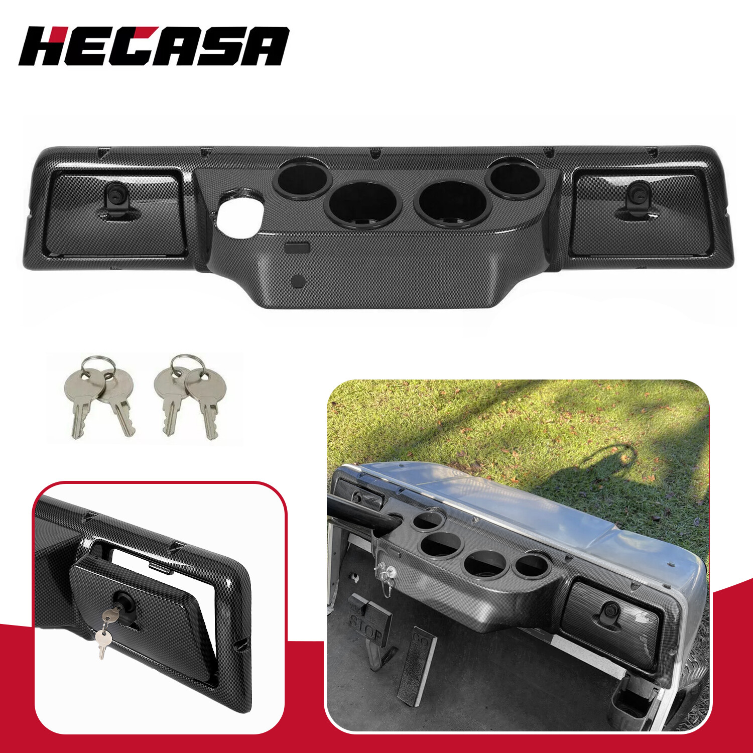 For Club Car DS 1982+ 1984 1992 Golf Cart Carbon Style Dash Cover Cup Holders