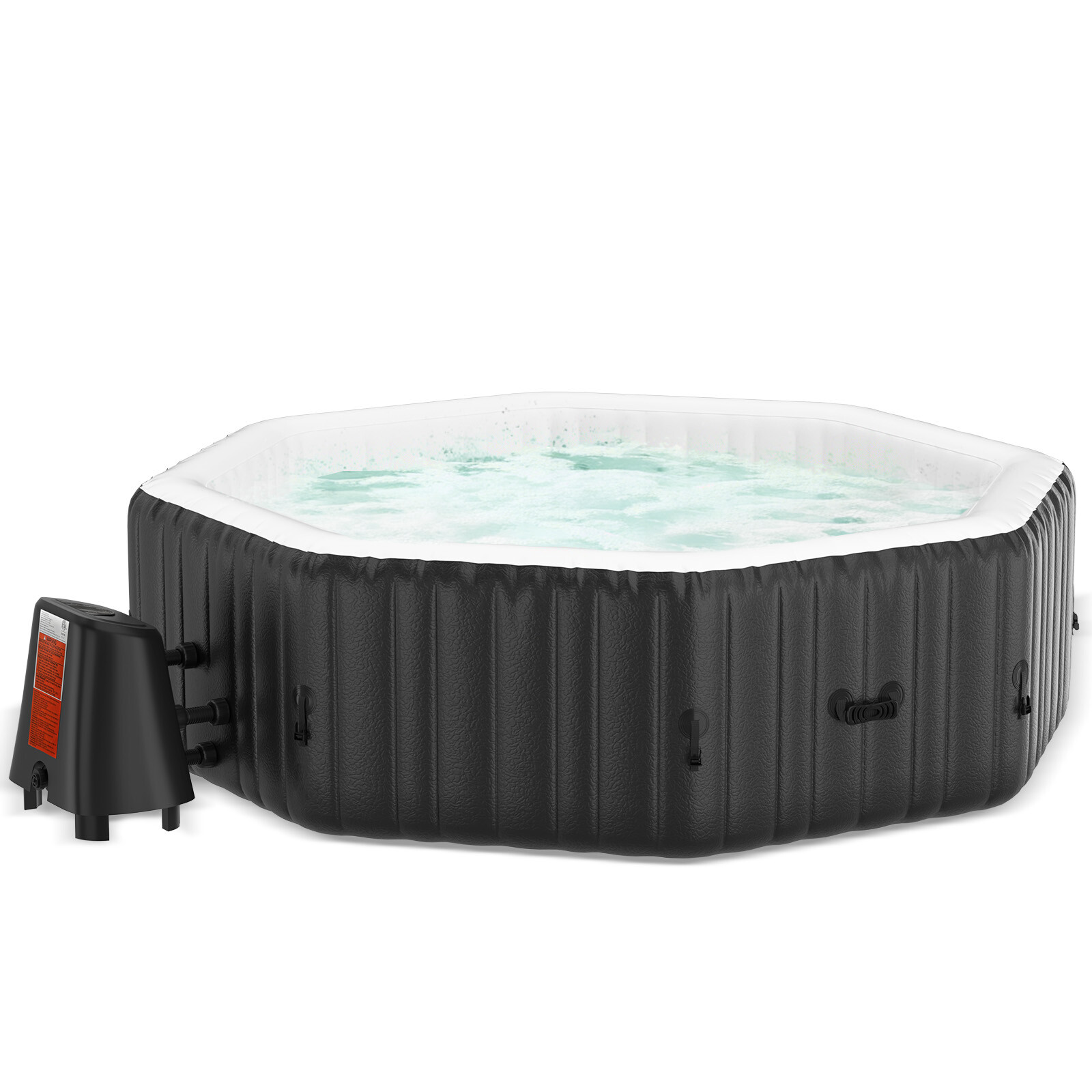SLSY Octagon 6 Person Inflatable Hot Tub Spa with 130AirJets and Insulated Cover