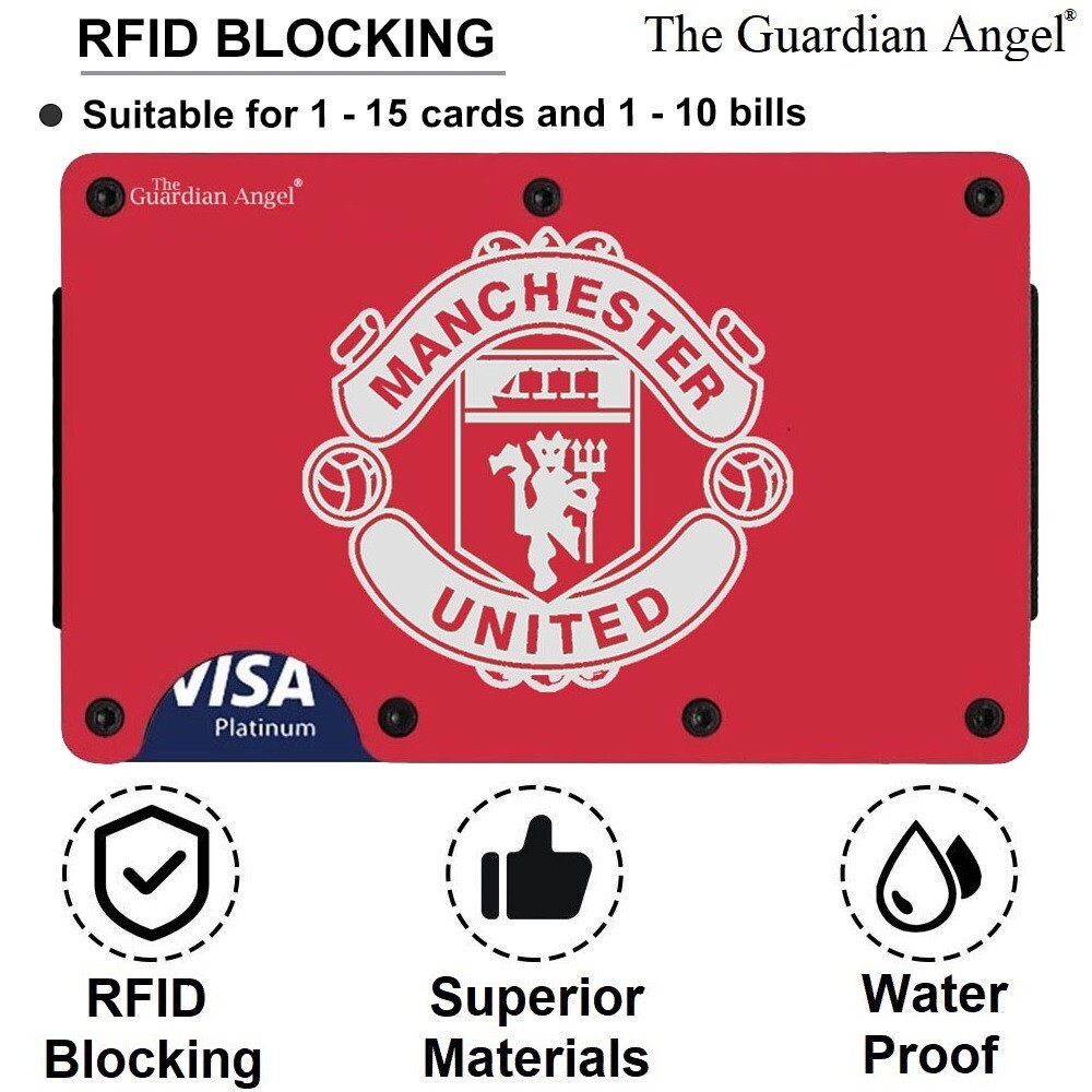 Manchester United Engraved Red Titanium Carbon Fiber RFID Blocking Wallet D7