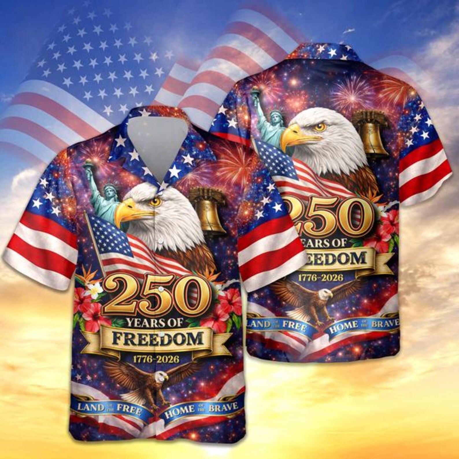 America 250 Years of Freedom 3D Print Hawaiian Shirt - Adults & Youth