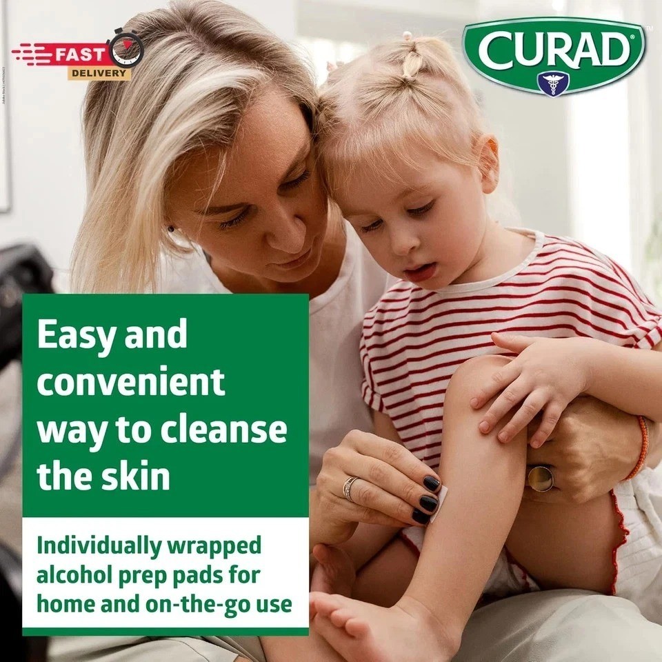 CURAD Alcohol Prep Pads (Pack of 4 Boxes) | 400 Pieces of Medium Isopropyl Wipes