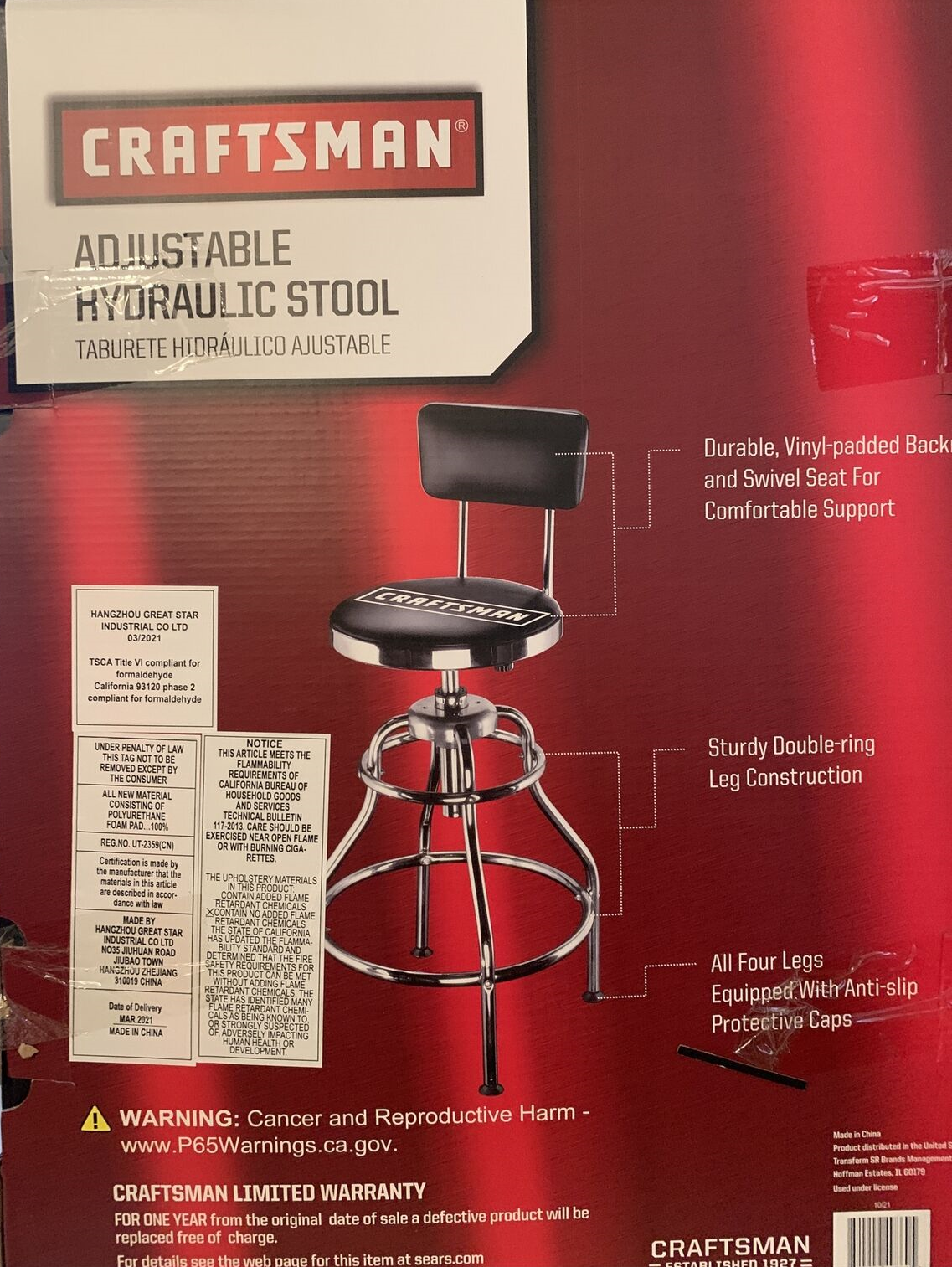 CRAFTSMAN Adjustable Hydraulic Seat Garage Bench Mechanic Seat Chair Stool NEW!