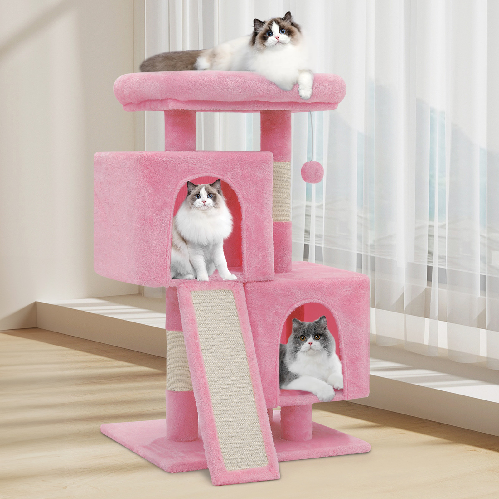 34'' Pink Cat Tree Cat Tower Scratching Board Multi-level Small Scratching Post