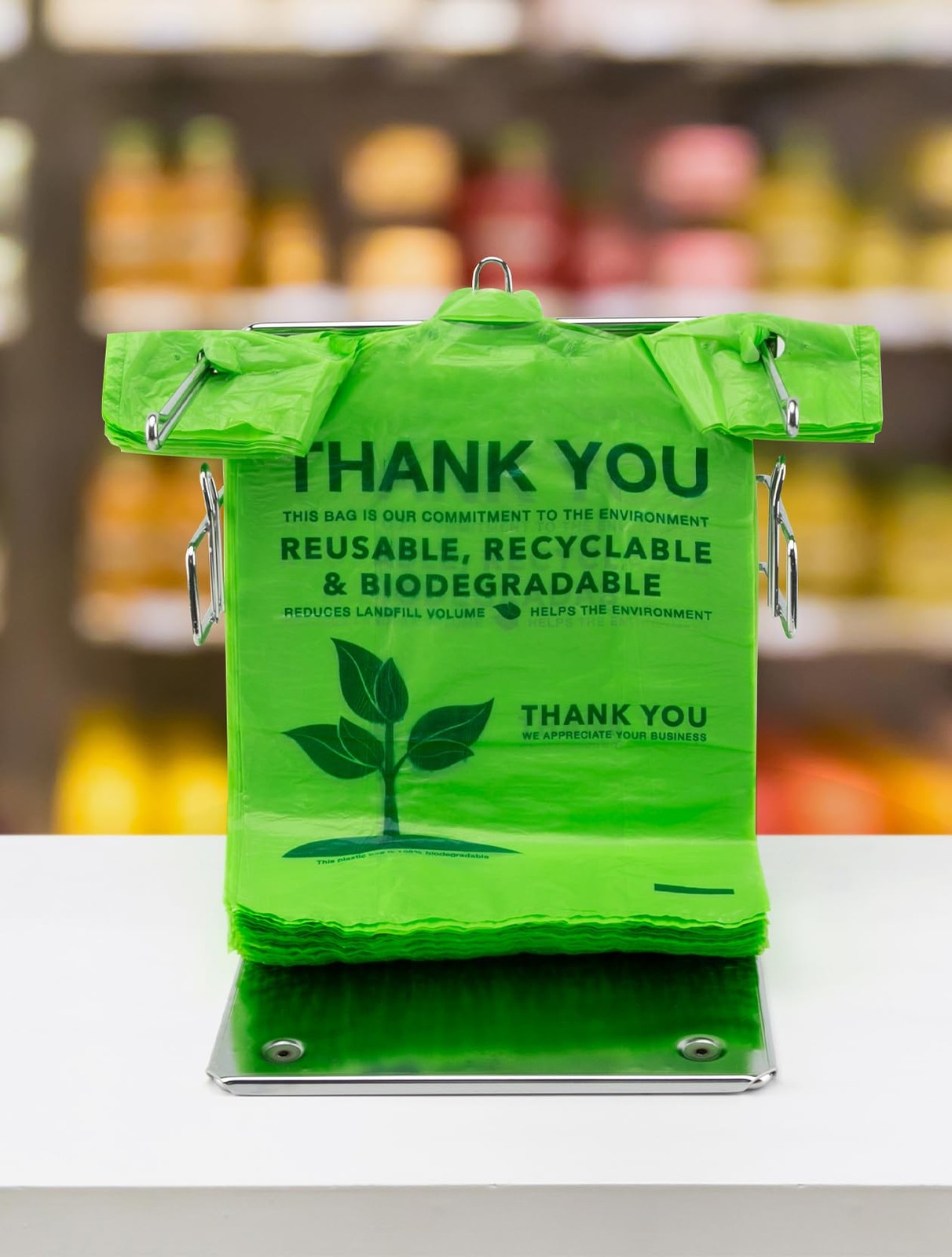 100 Count Biodegradable T-Shirt Bags, Compostable Thank You Grocery Bags, Eco...