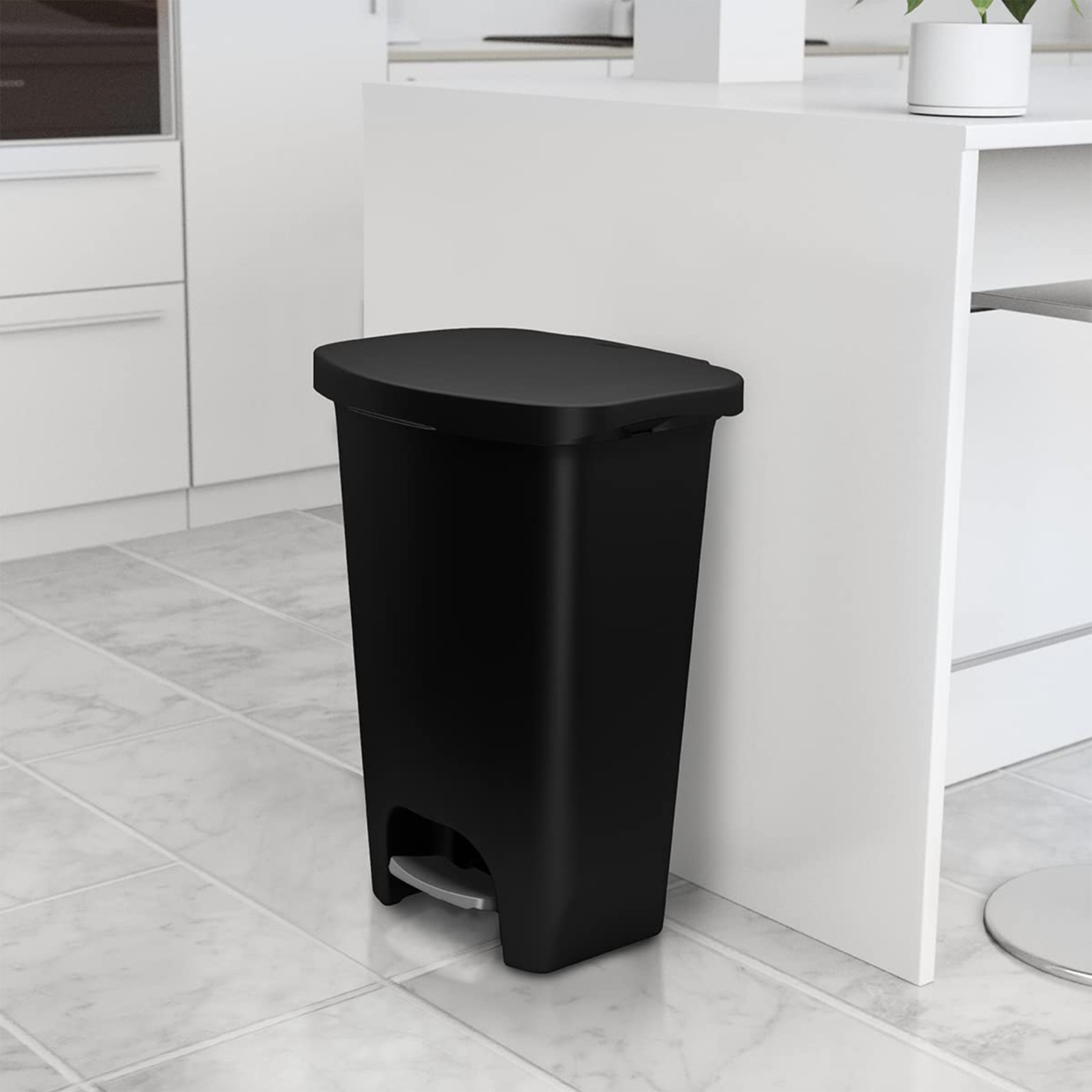 Glad Trash Can w/Lid, Foot Pedal & Garbage Bag Rings, 13 Gal, Black (Open Box)