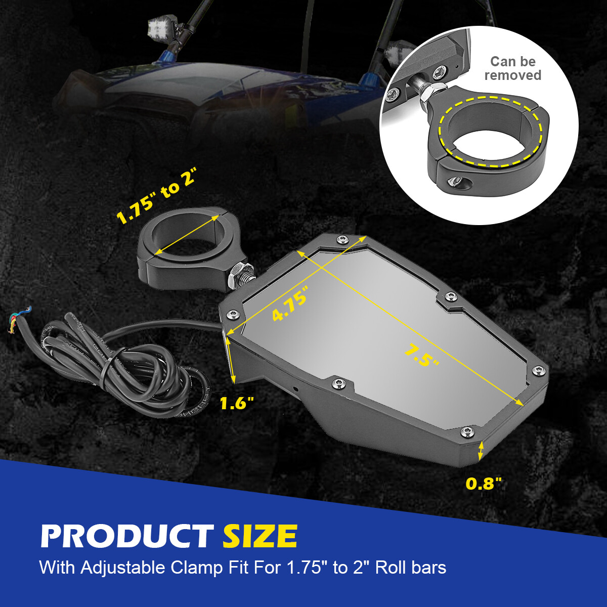 2PCS UTV Side Rear View Mirrors w/ Light for Polaris RZR 900 XP 1000 CAN-AM X3