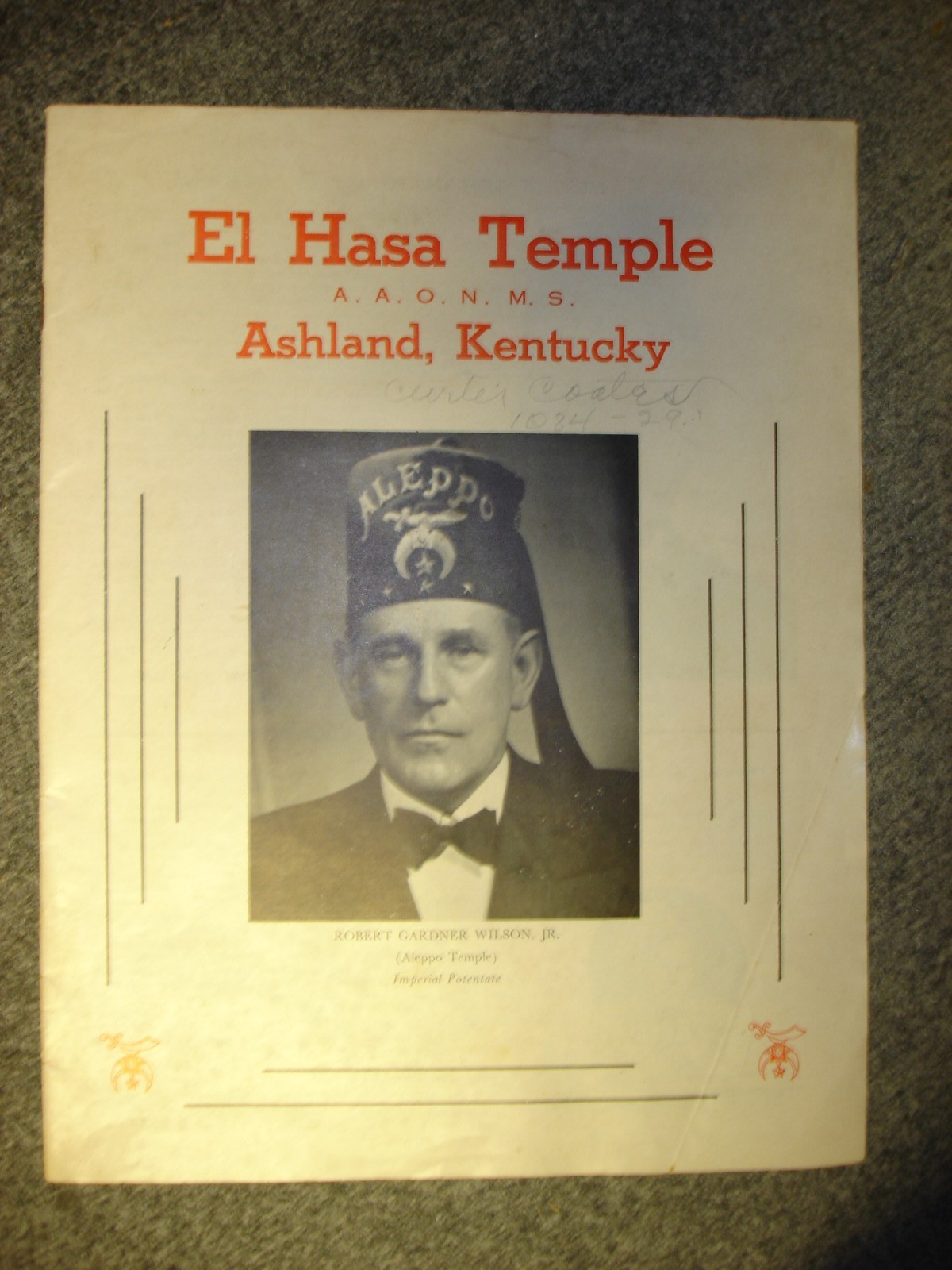 1951  El Hasa Temple Ceremonial - Ashland Kentucky - Program- Shriner's