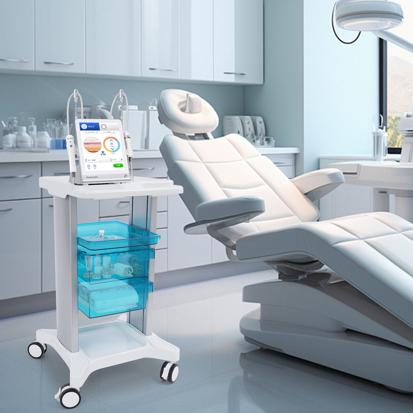 Medical Beauty Trolley Carts Mobile Cart Instrument With 3 Trays 360° wheels