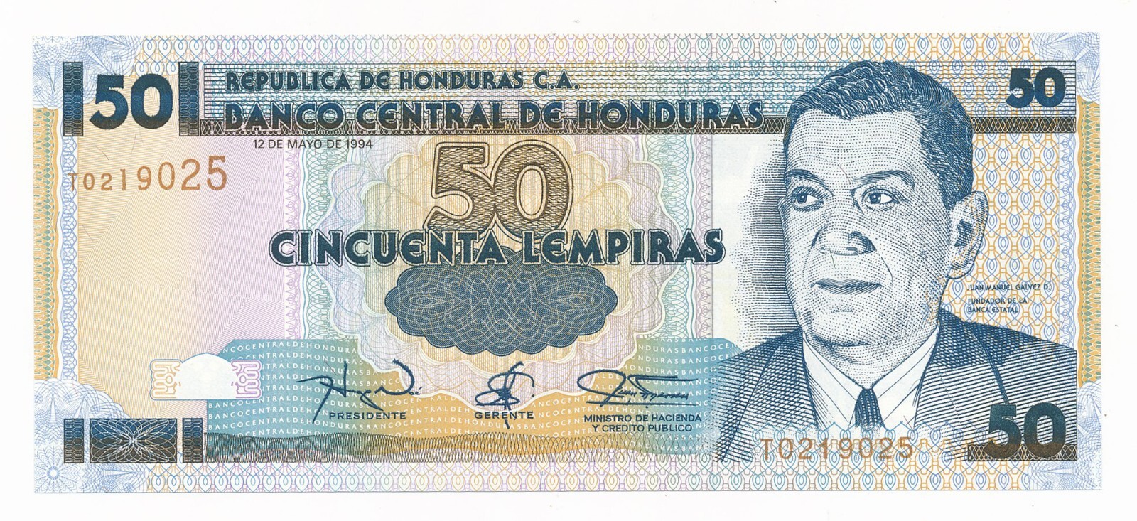 HONDURAS 50 Lempiras 1994 P. 74 / 74c;  Choice Unc Note