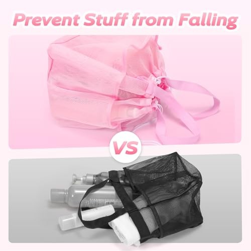 Mesh Shower Caddy Portable with Drawstring, Dorm Room Essentials for PINK