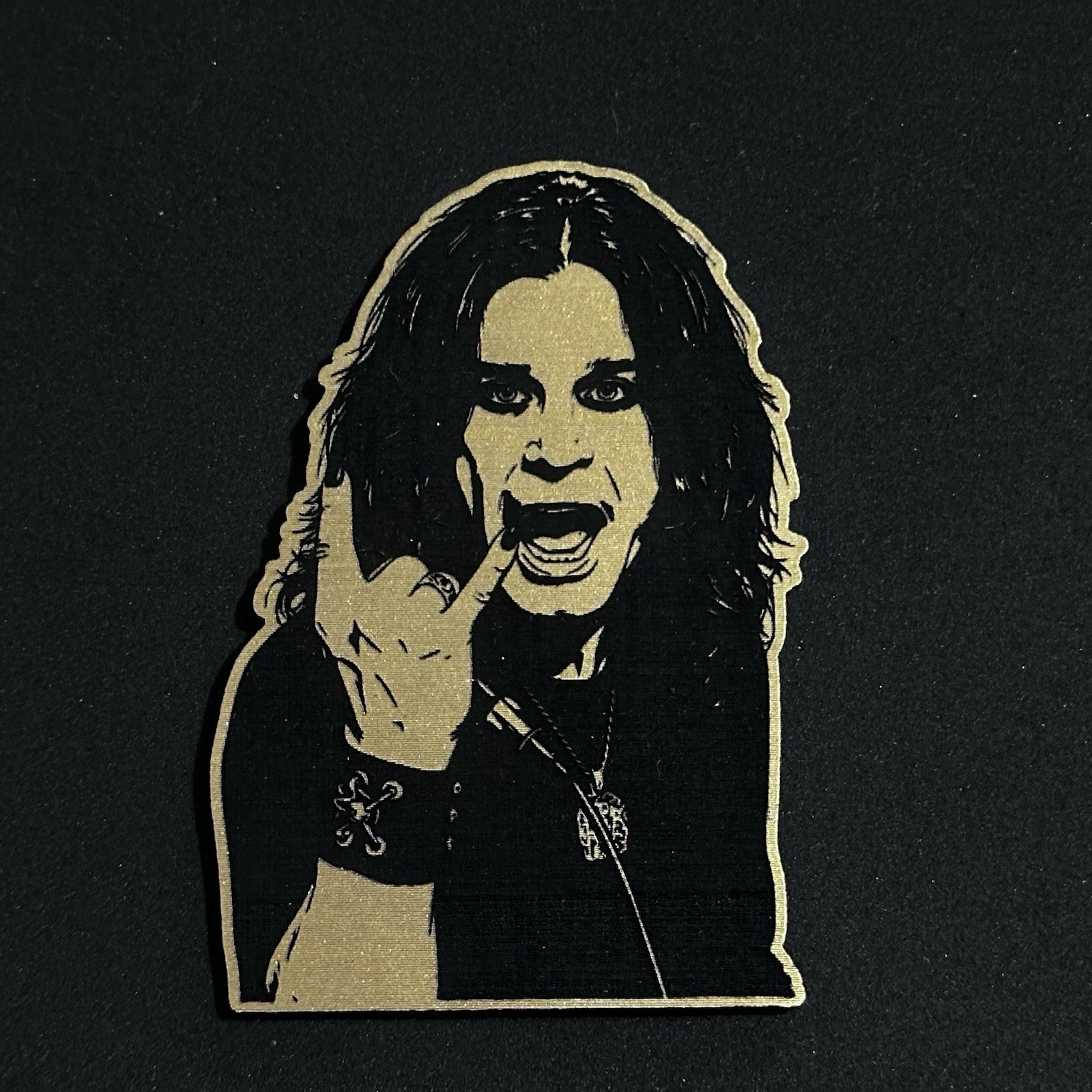 Ozzy Osbourne laser engraving iron on patch Gold And Black 2.5”