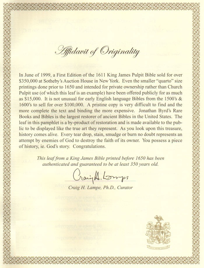 1611 King James Bible 1st Edition