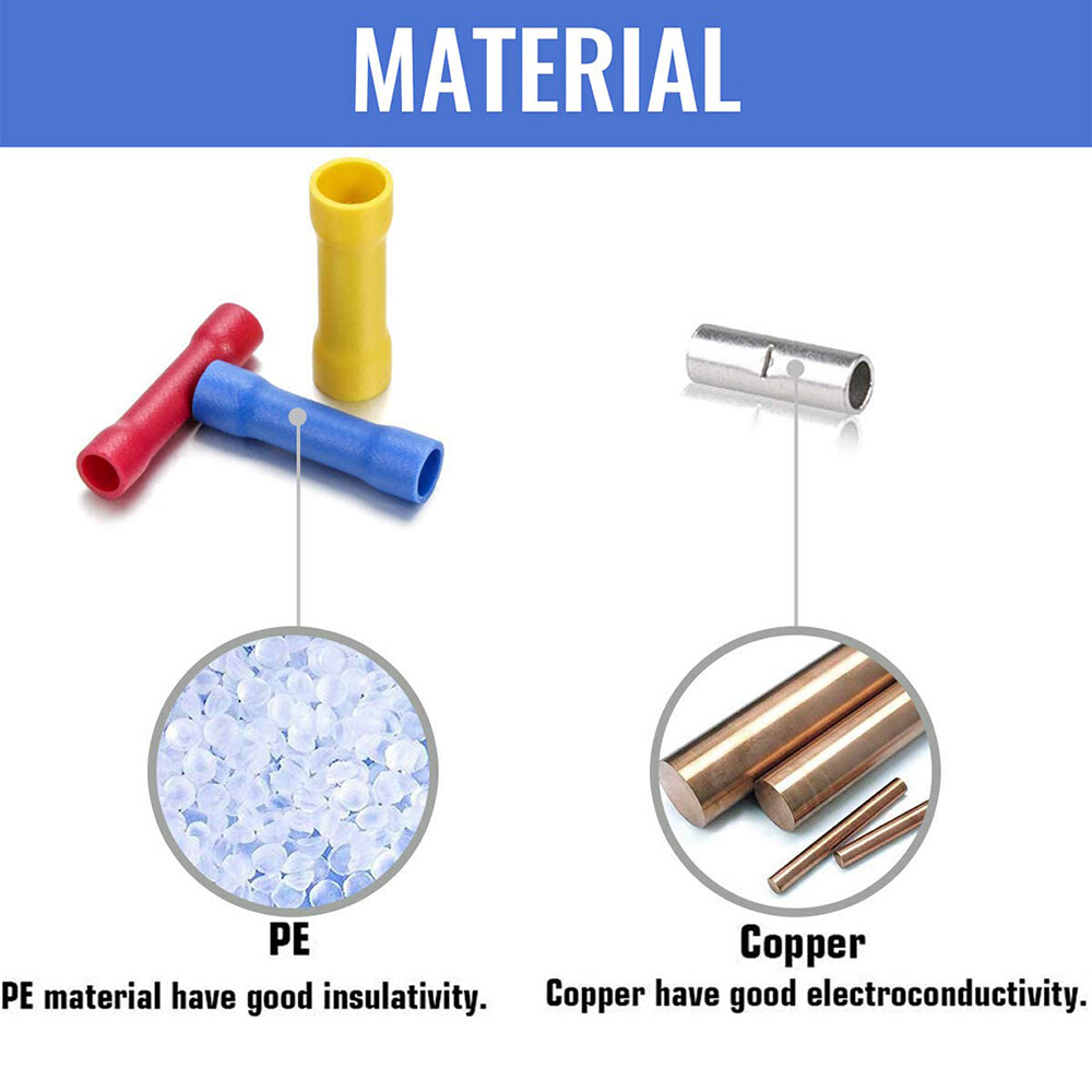 500Pcs Insulated Electrical Straight Butt Splice Crimp Wire Connectors Terminals